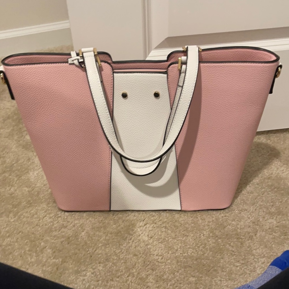 Pink and white tote